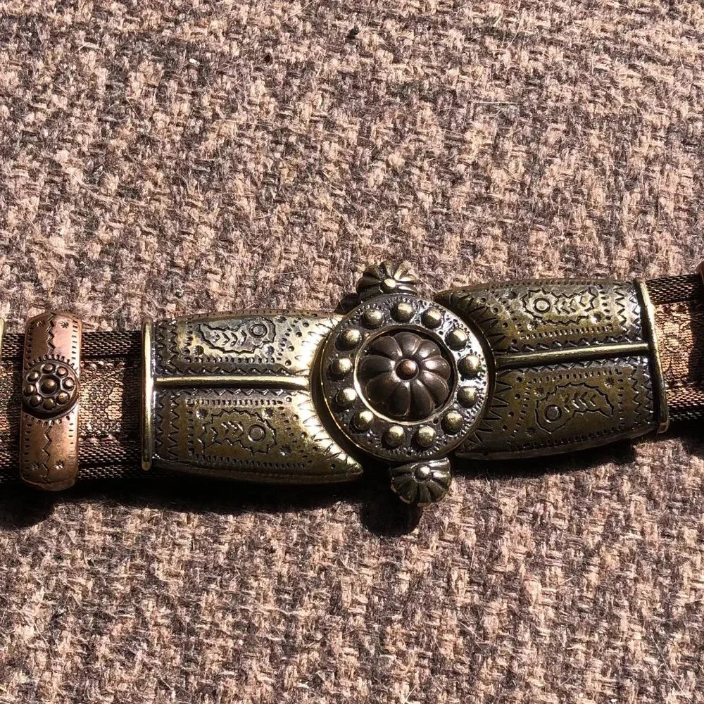 CACHE Dark Leather Bronze embroidery Multi Color METAL HARDWARE 1 1/4